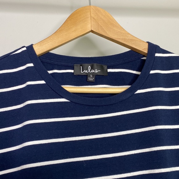 Lulu’s Cafe Society Navy Blue Striped Shirt Dress - Picture 4 of 10